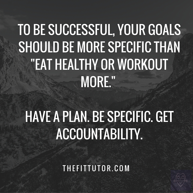 to be successful, your goals should be more specific than -Eat healthy or workout more.- Be specific. Have a plan. Get accountability.