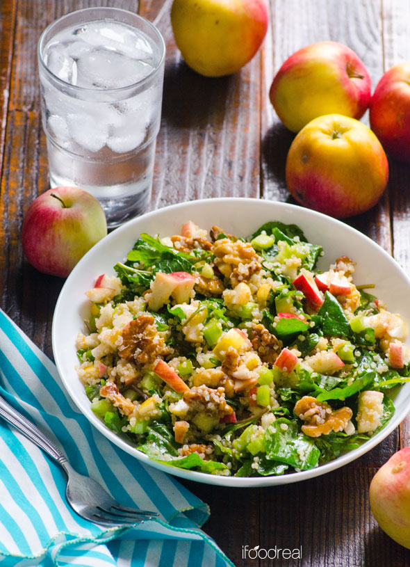 iFoodReal // Healthy Fall Recipes // Cinnamon Apple, Walnut, Kale, and Quinoa Salad