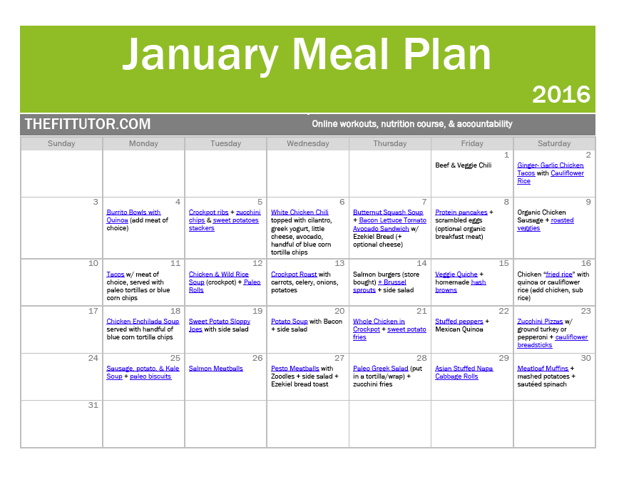 january healthy meal plan // online workouts and nutrition // thefittutor.com 