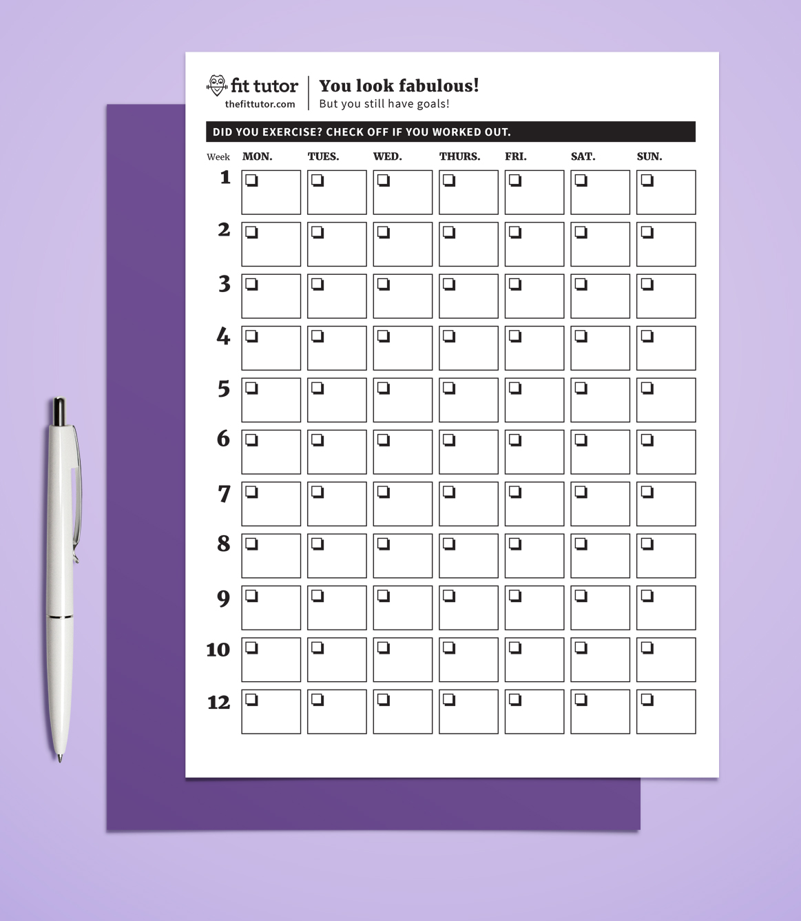 exercise and weight chart printable